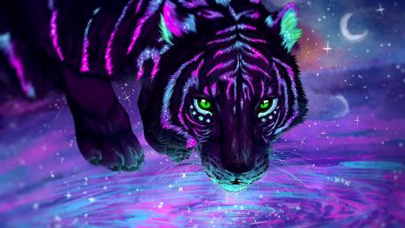Purple neon tiger wallpaper