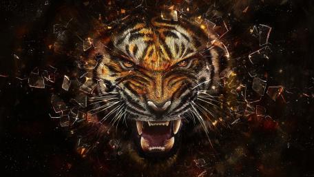 Tiger's Roar in a Digital Storm wallpaper