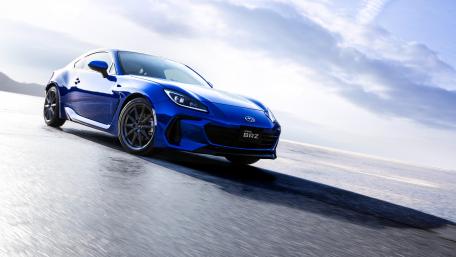 Sleek Subaru BRZ on a Dynamic Roadway Scene wallpaper