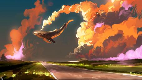 Whale's Flight in Dreamlike Skies wallpaper