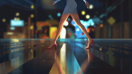 Elegant Night Walk in High Heels wallpaper