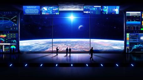 Futuristic Space Station Command Center wallpaper