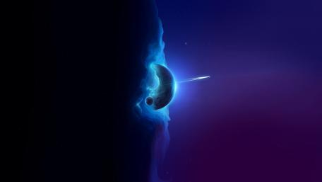 Ethereal Ringed Planet and Moon wallpaper