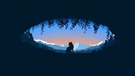 Wolf Silhouette in Nature's Window wallpaper