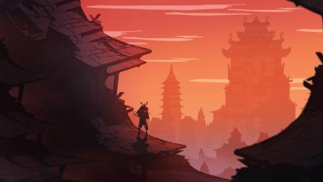 Silhouette of a Samurai at Dusk wallpaper