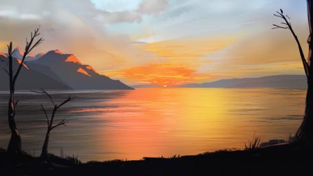 Enchanting Sunset Over Tranquil Lake wallpaper
