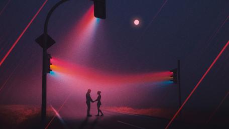Neon Romance in Rainy Streetscape wallpaper