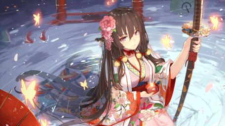 Enchanted Evening with a Sword-Wielding Maiden wallpaper