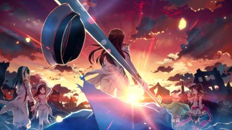 Epic Sailor Girls Battling at Sunset wallpaper