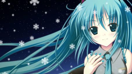 Snowy Night with Hatsune Miku Magic wallpaper