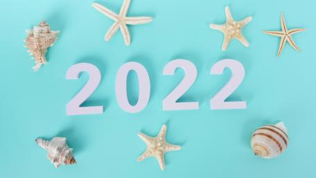 Joyful 2022 New Year Celebration Wallpaper with Starfish and Seashells wallpaper
