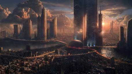 Futuristic Metropolis at Dawn wallpaper