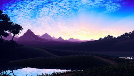 Mystical Dawn in Pixel Paradise wallpaper