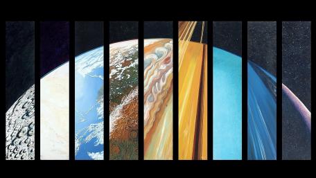 Stunning Striped Planetary Montage in Space Art wallpaper