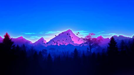 Mystical Twilight Over Purple Peaks wallpaper