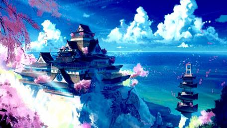 Springtime Serenity at an Oriental Pagoda wallpaper