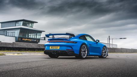 Blue Porsche 911 GT3 rear view wallpaper