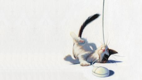 Playful Kitten with a Computer Mouse wallpaper