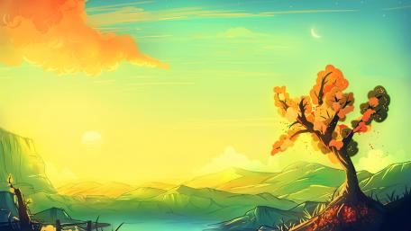 Tree at sunset wallpaper