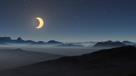 Crescent Moon Over Serene Mountains wallpaper