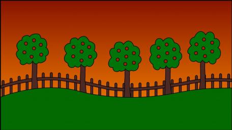 Colorful Minimalist Landscape Drawing with Trees and Fence wallpaper