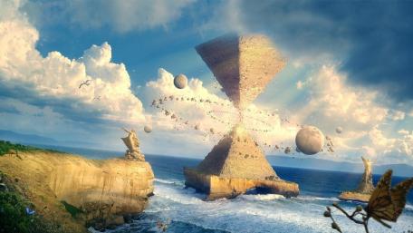 Upside down floating pyramid wallpaper