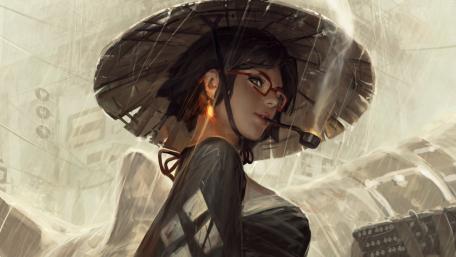 Samurai girl with pipe wallpaper