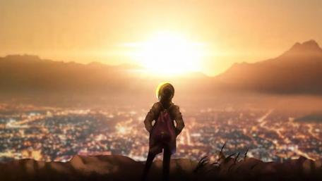 Serene Sunset in an Anime Cityscape wallpaper