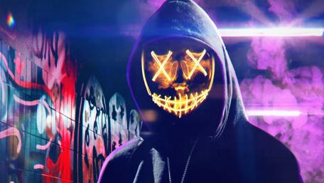 Neon Masked Mystery in Vibrant Tunnel wallpaper