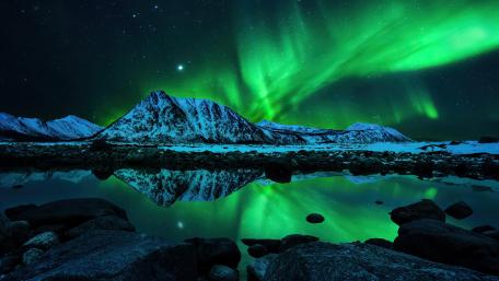 Green aurora borealis reflection wallpaper