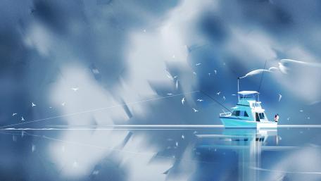 Couple on boat illustration wallpaper