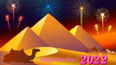 Joyful New Year Celebration in the Desert Scene wallpaper