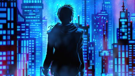 Neon Gaze Over Futuristic Cityscape wallpaper