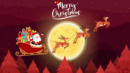 Joyful Christmas Eve with Santa's Sleigh in the Sky wallpaper