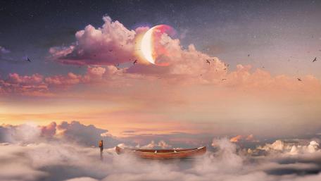 Boat in the clouds wallpaper