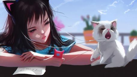 Anime girl with cat wallpaper