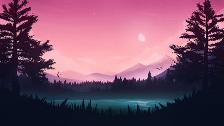 Peaceful lake minimal art wallpaper