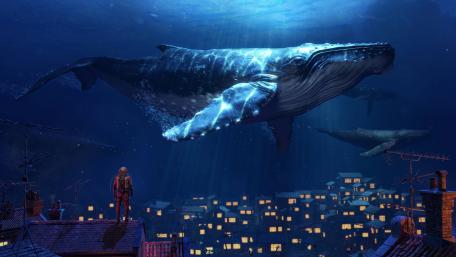 Whale Dream above Twilight Town wallpaper