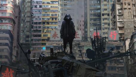 Lone Wanderer in Futuristic Ruin wallpaper