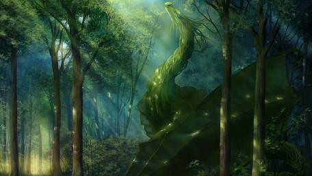 Mystical Dragon Awakens in Enchanted Forest wallpaper