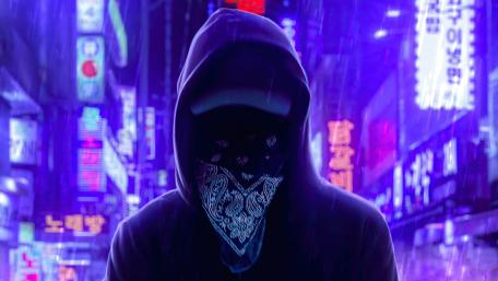 Mysterious Neon Wanderer in a Rainy Cityscape wallpaper