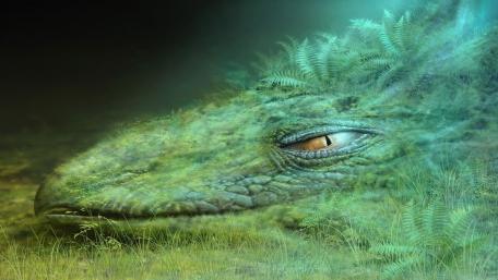 Mystical Green Dragon Among the Foliage wallpaper