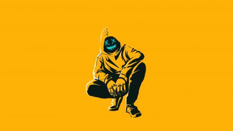 Neon Masked Figure on Yellow wallpaper