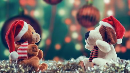 Adorable Teddy Bears Celebrate Christmas Together wallpaper