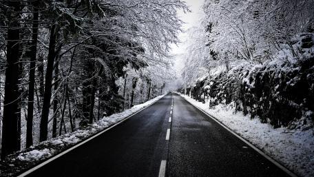 Quiet Winter Road in Monochrome Beauty wallpaper