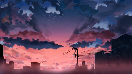 Dusk Over Anime Cityscape wallpaper