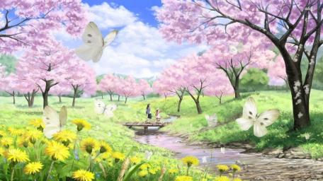 Springtime Serenity in Blooming Sakura Grove wallpaper
