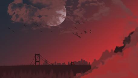 Crimson Dusk Over The Silent City wallpaper