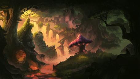 Mystical Mushroom Forest Dreamscape wallpaper