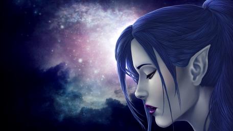 Enigmatic Elf in Cosmic Serenity wallpaper